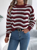 Striped Round Neck Long Sleeve Sweater (10)