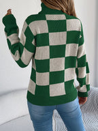 Checkered Turtleneck Long Sleeve Sweater (5)