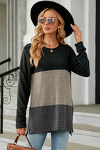 Block Round Neck Long Sleeve T-shirt (8)