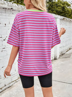 Contrast Striped Round Neck T-shirt (4)