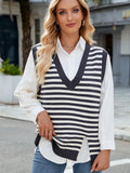 Slit V-neck Striped Sweater Vest