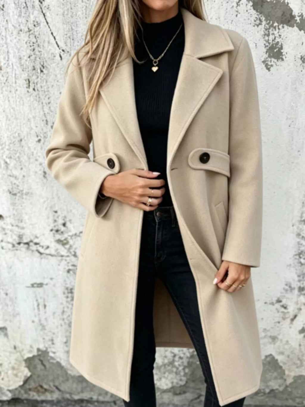 Full Size Lapel Collar Longline Overcoat Plus (2)