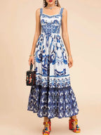 Smocked Printed Wide Strap Dress (2)