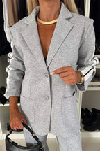 Full Size Contrast Lapel Collar Top Pants Set (3)