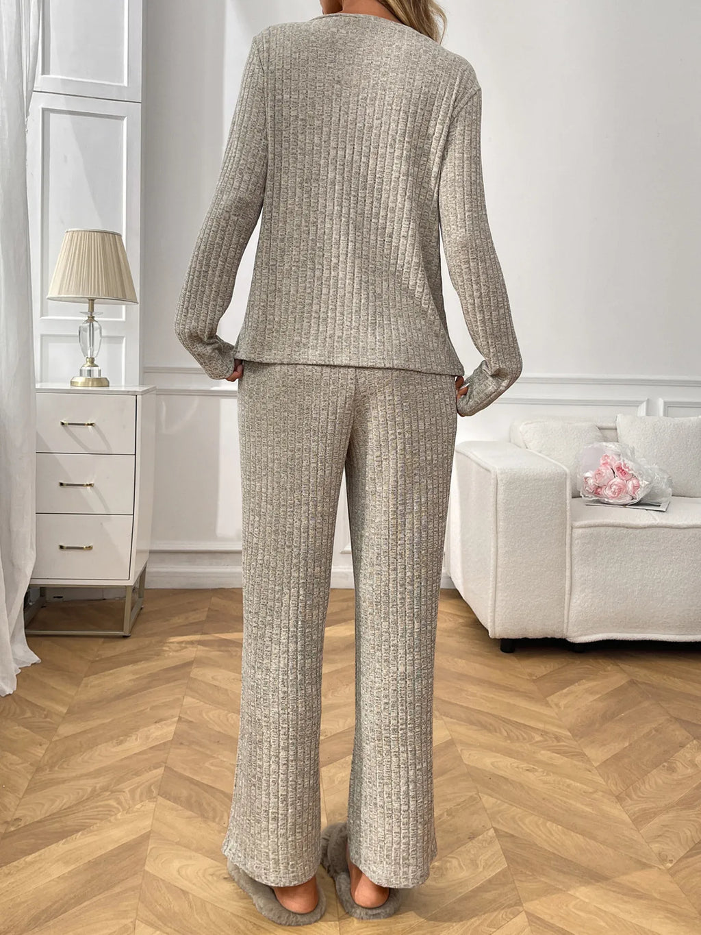 Ribbed Long Sleeve Top Pants Lounge Set (10)
