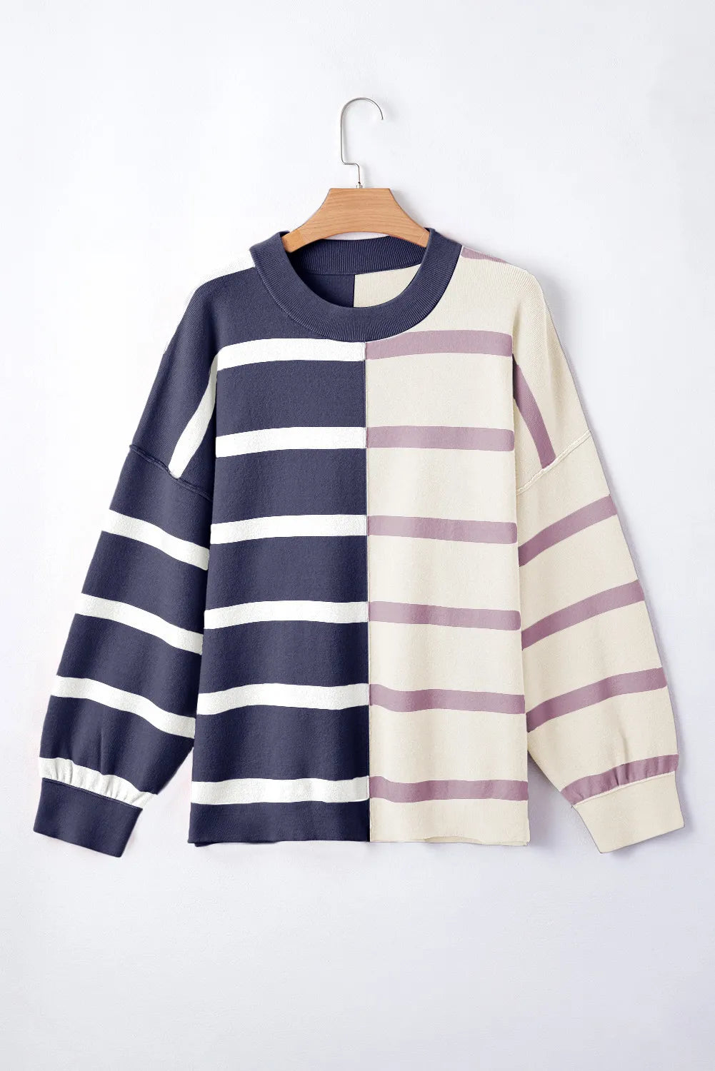 Striped Round Neck Long Sleeve Knit Top (16)