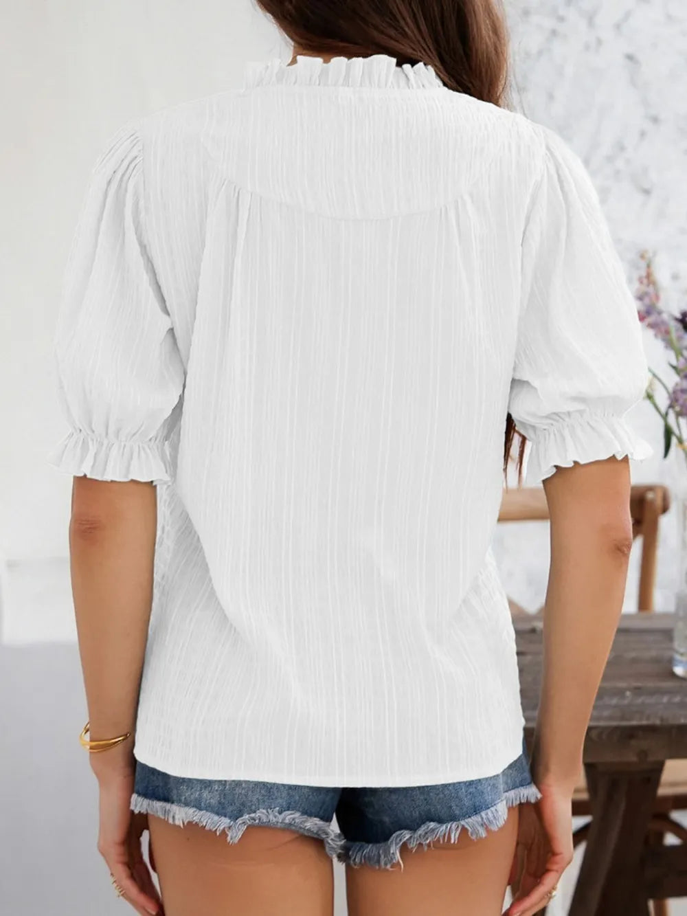 Frill Notched Short Sleeve Blouse (23)