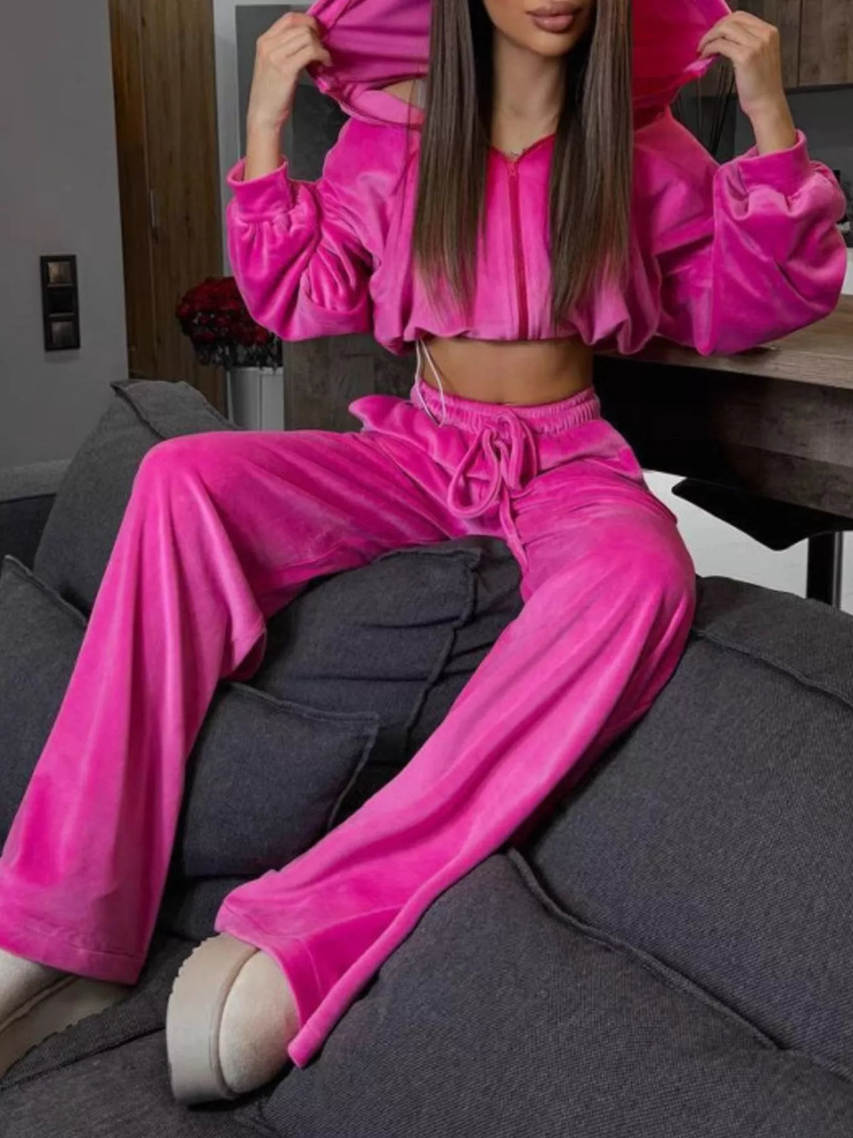 Zip Up Cropped Outerwear Pants Set (5)