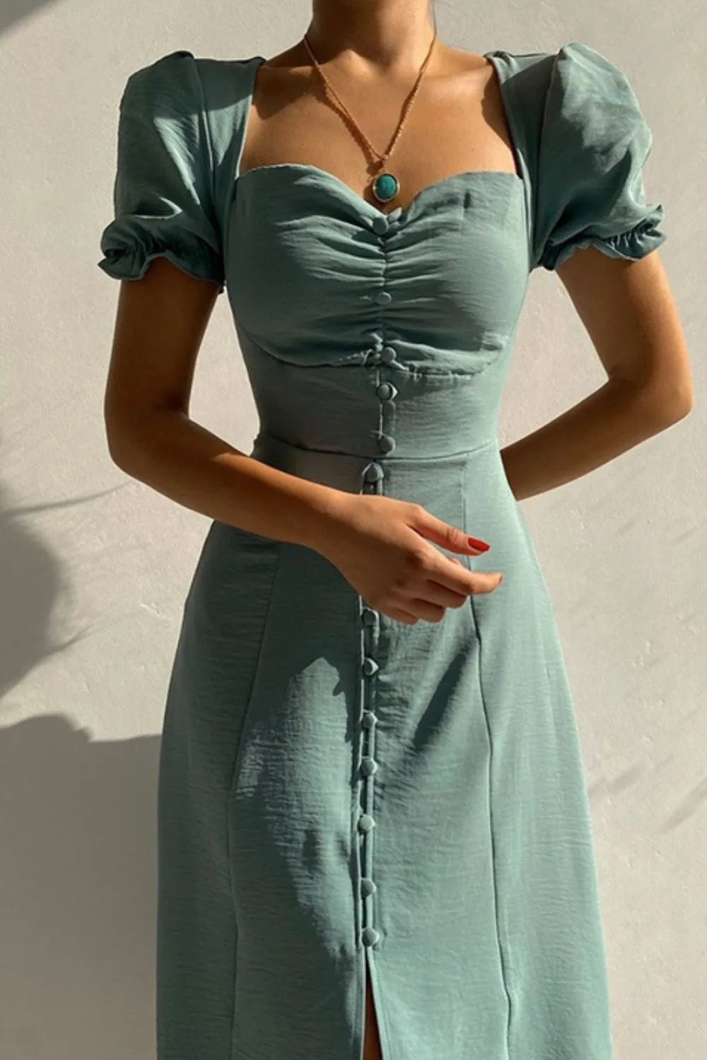 Sweetheart Neck Short Sleeve Dress (16)