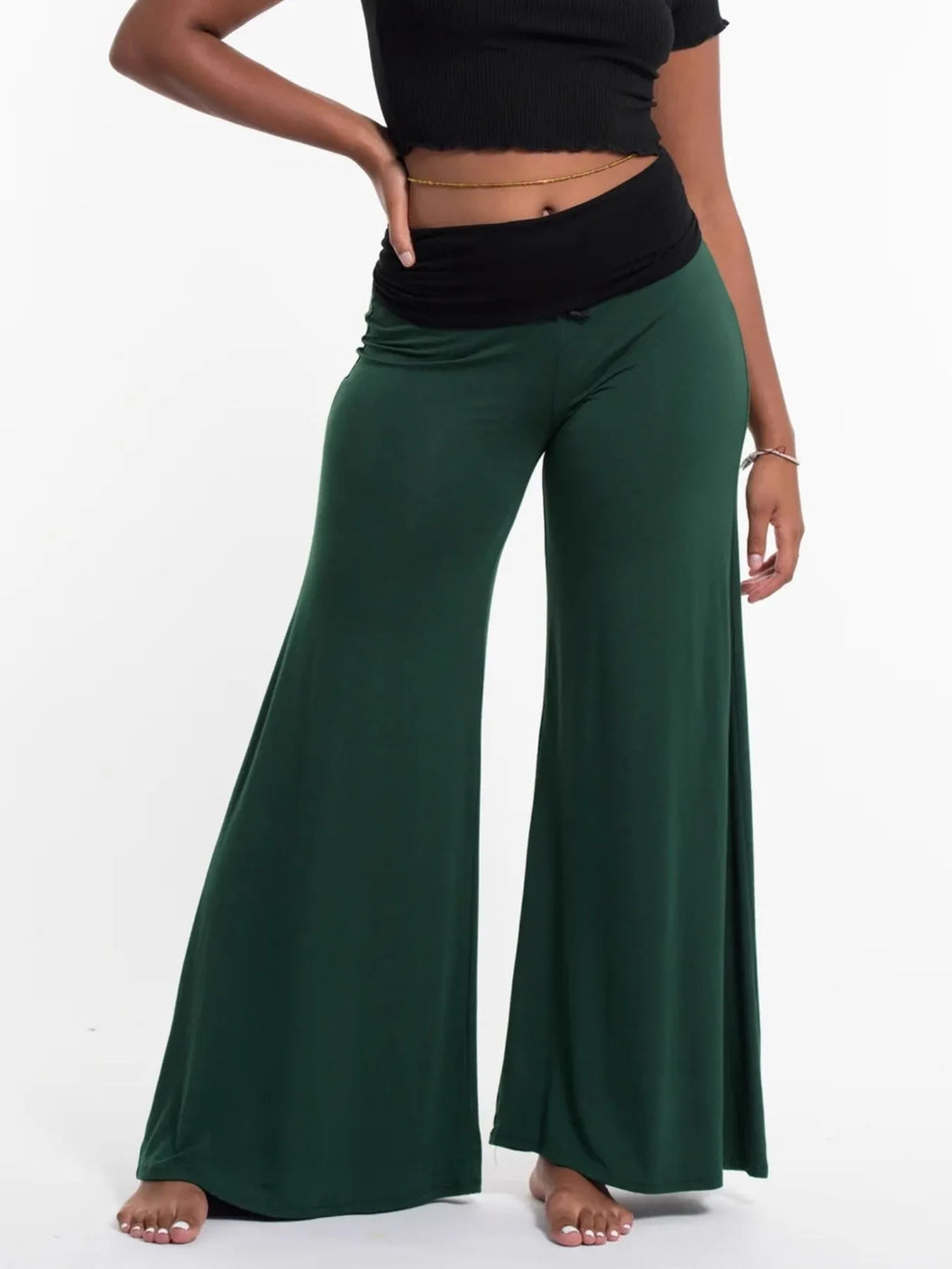High Waisted Wide Leg Yoga Pants Contrast Waistband (7)