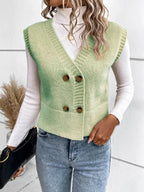 Full Size Button Up V-neck Sweater Vest (5)