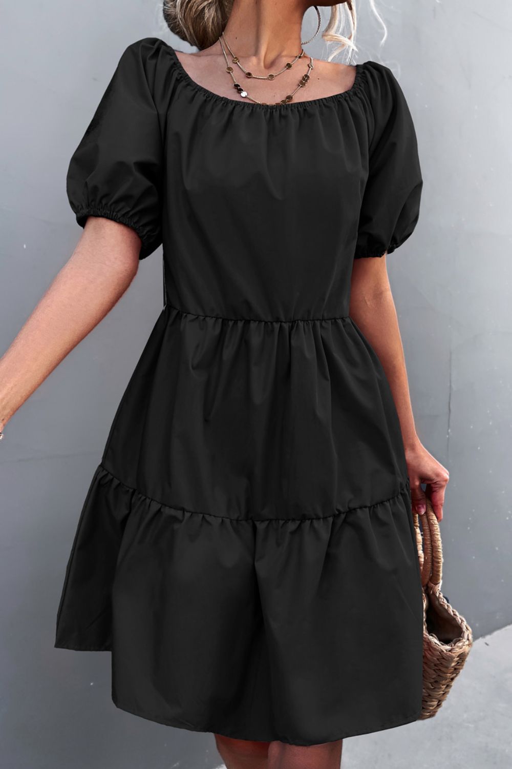 Square Neck Short Sleeve Mini Dress (6)