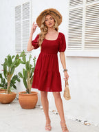 Swiss Dot Smocked Square Neck Dress (3)