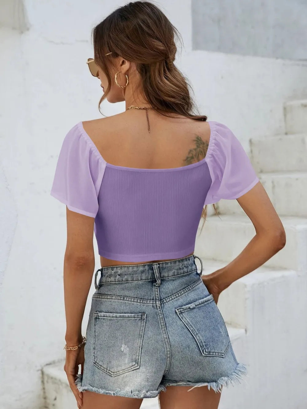 Drawstring Short Sleeve Crop Top (30)