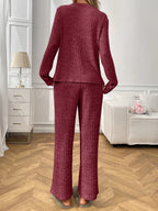Ribbed Long Sleeve Top Pants Lounge Set (22)