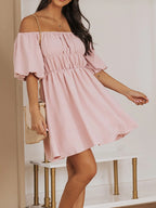 Off-shoulder Puff Sleeve Mini Dress (4)