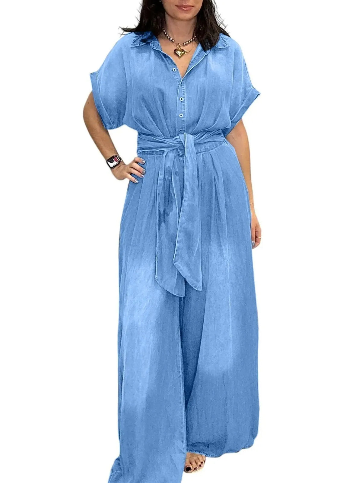 Button Front Wide Leg Denim Jumpsuit (10)