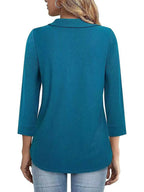 Half Zip Collared Neck Three-quarter Sleeve T-shirt (5)