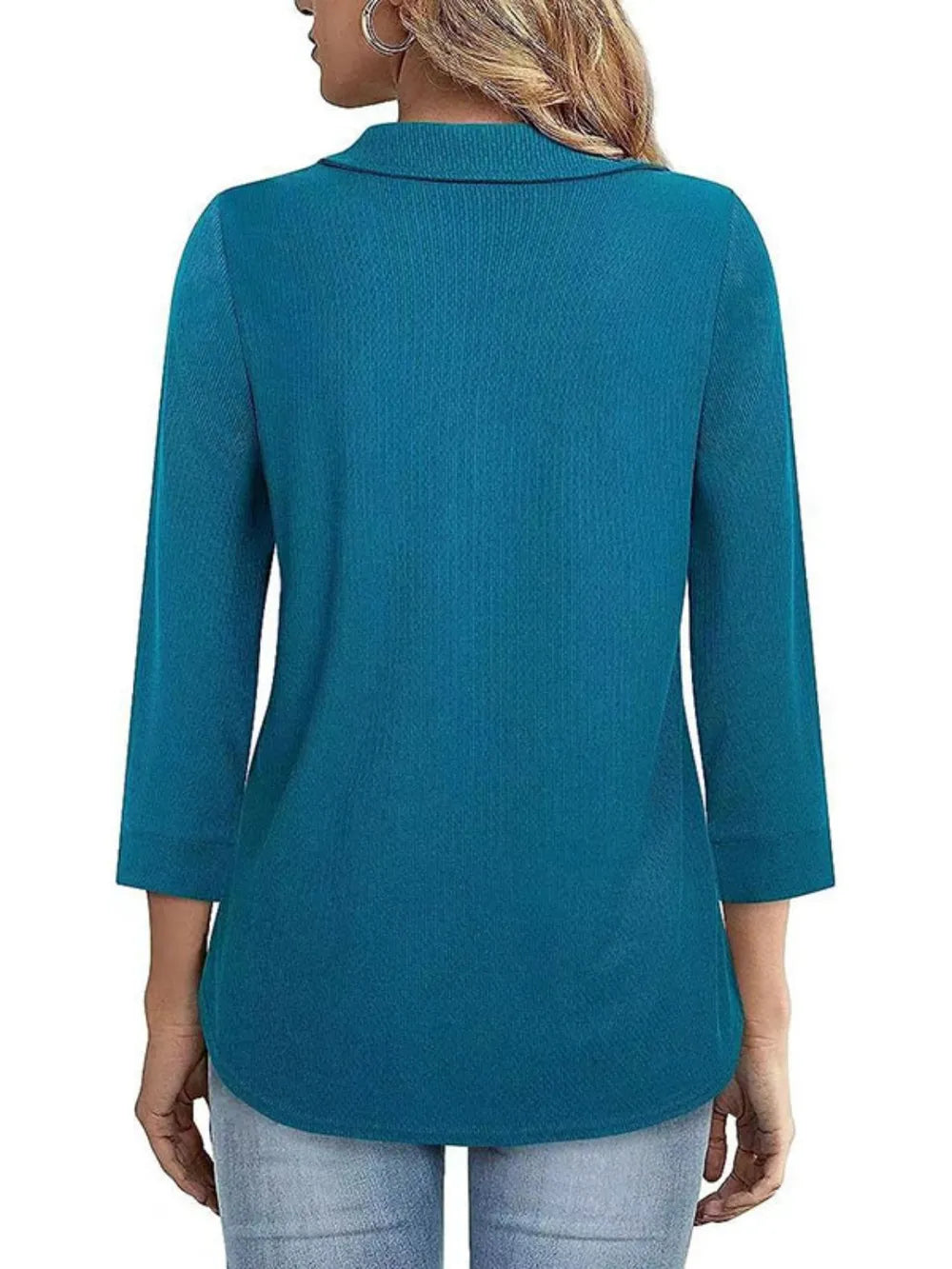 Half Zip Collared Neck Three-quarter Sleeve T-shirt (5)