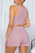 Round Neck Top Drawstring Shorts Set (21)