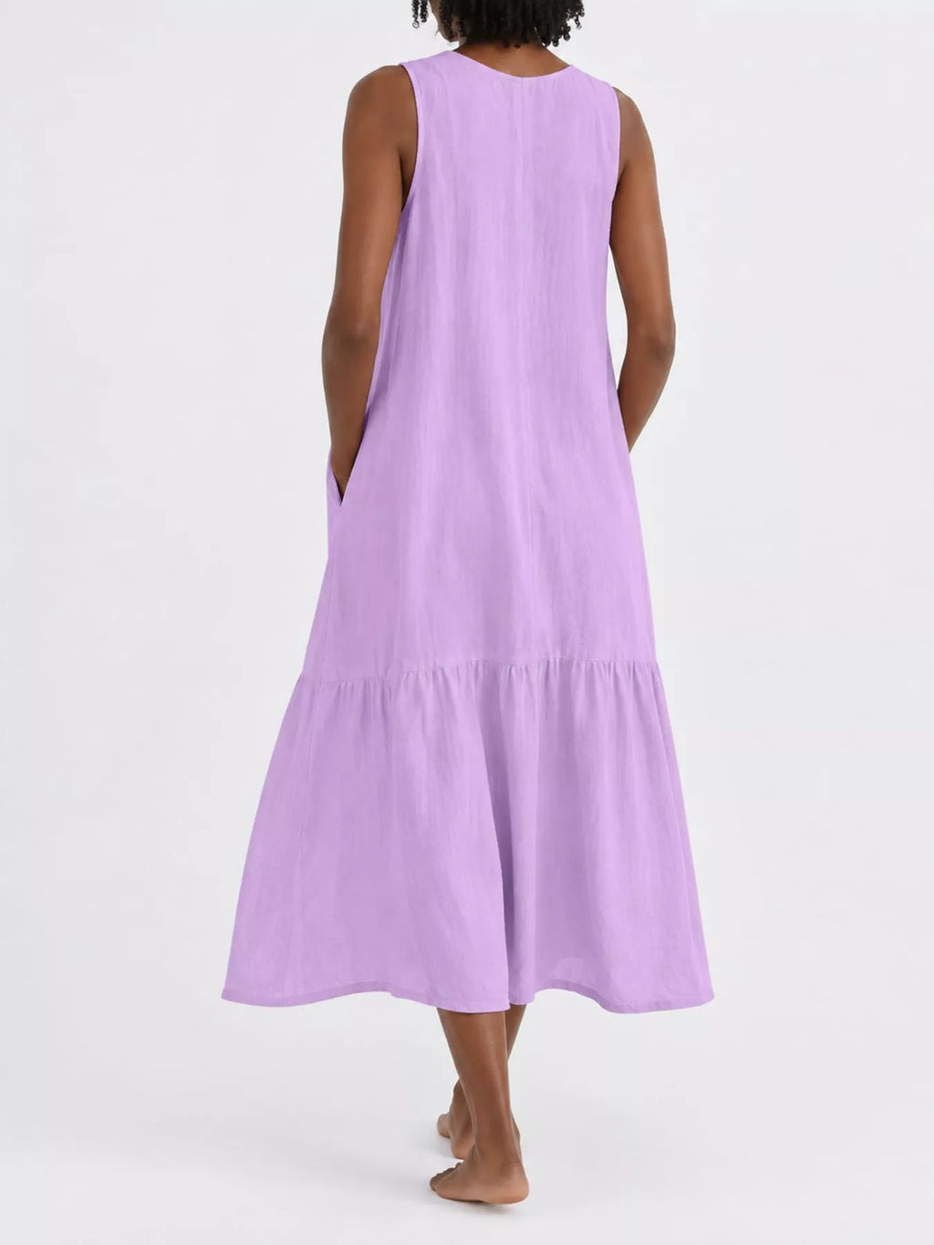 Full Size V-neck Button Front Sleeveless Midi Dress Plus (28)