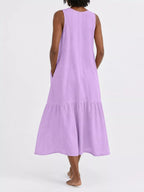 Full Size V-neck Button Front Sleeveless Midi Dress Plus (28)