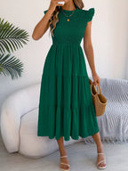 Smocked Ruffled Cap Sleeve Dress