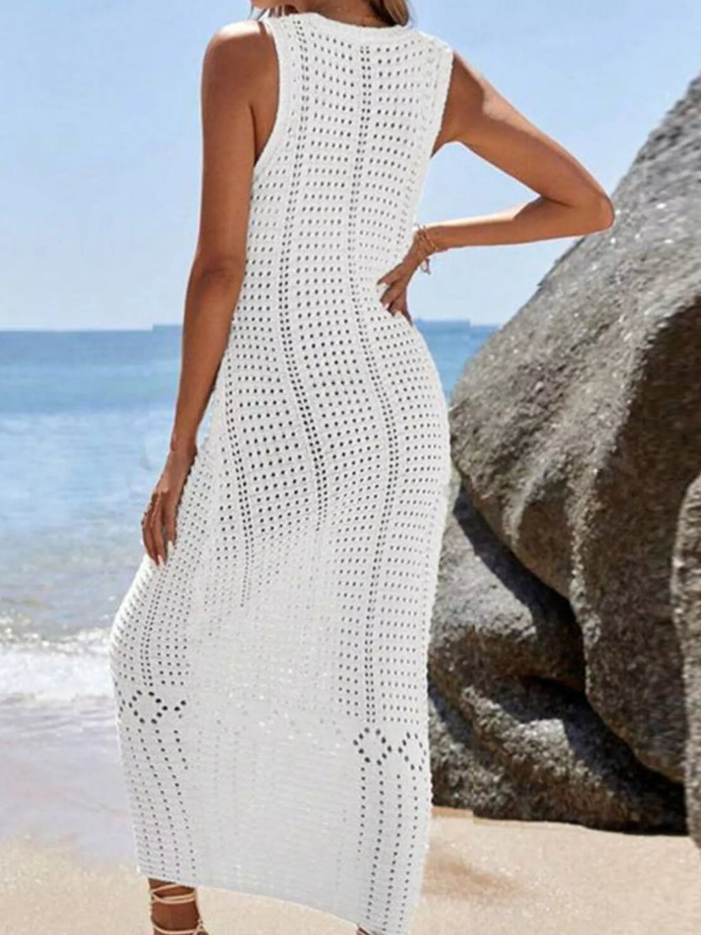 Sleeveless Crochet Knit Cover Up Maxi Dress (10)