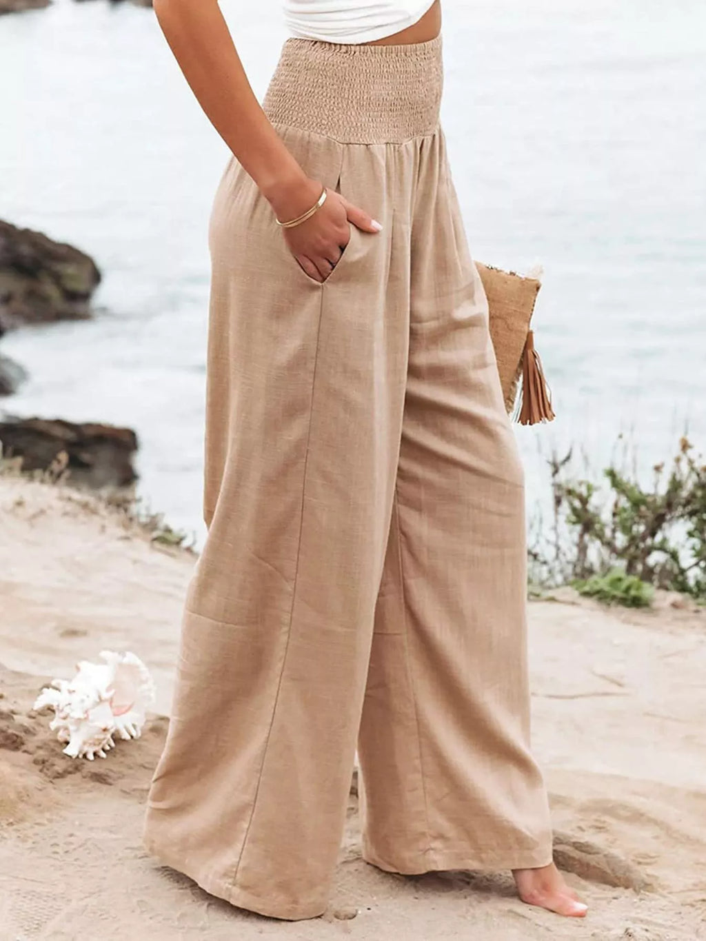 Smocked High Waisted Wide Leg Pants (12)