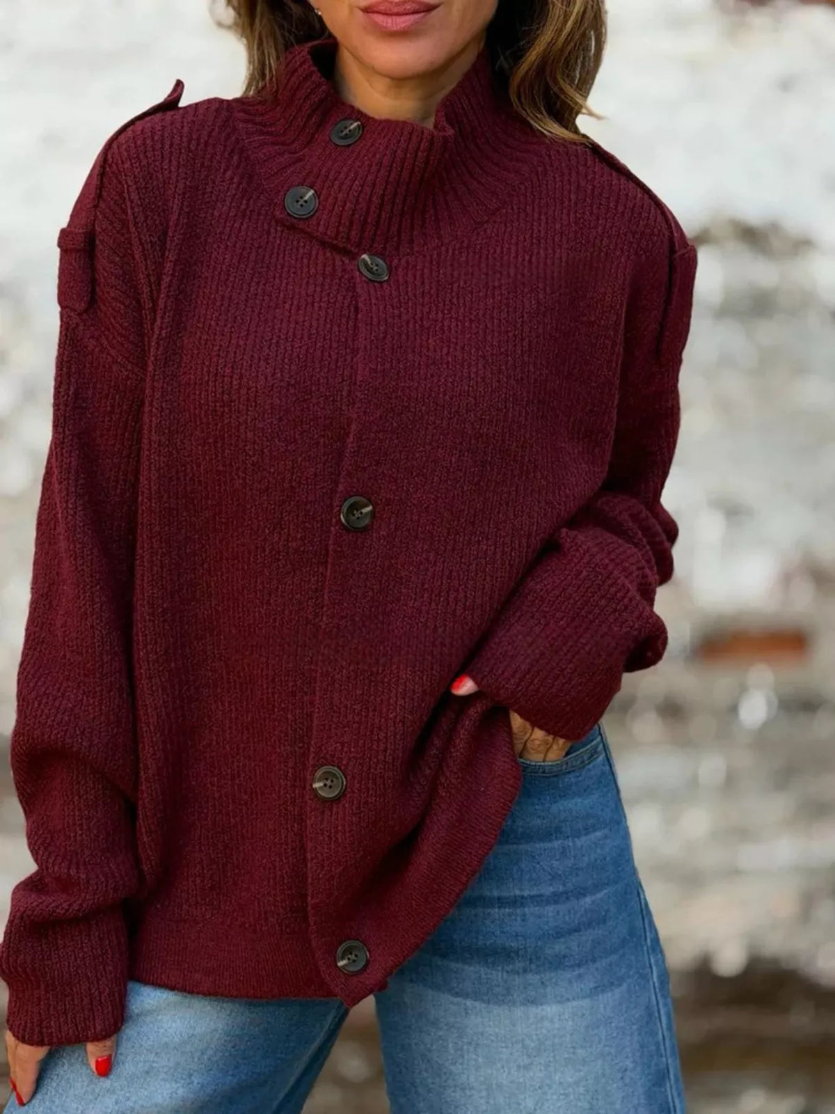 Full Size Button-up Mock Neck Cardigan Plus (15)
