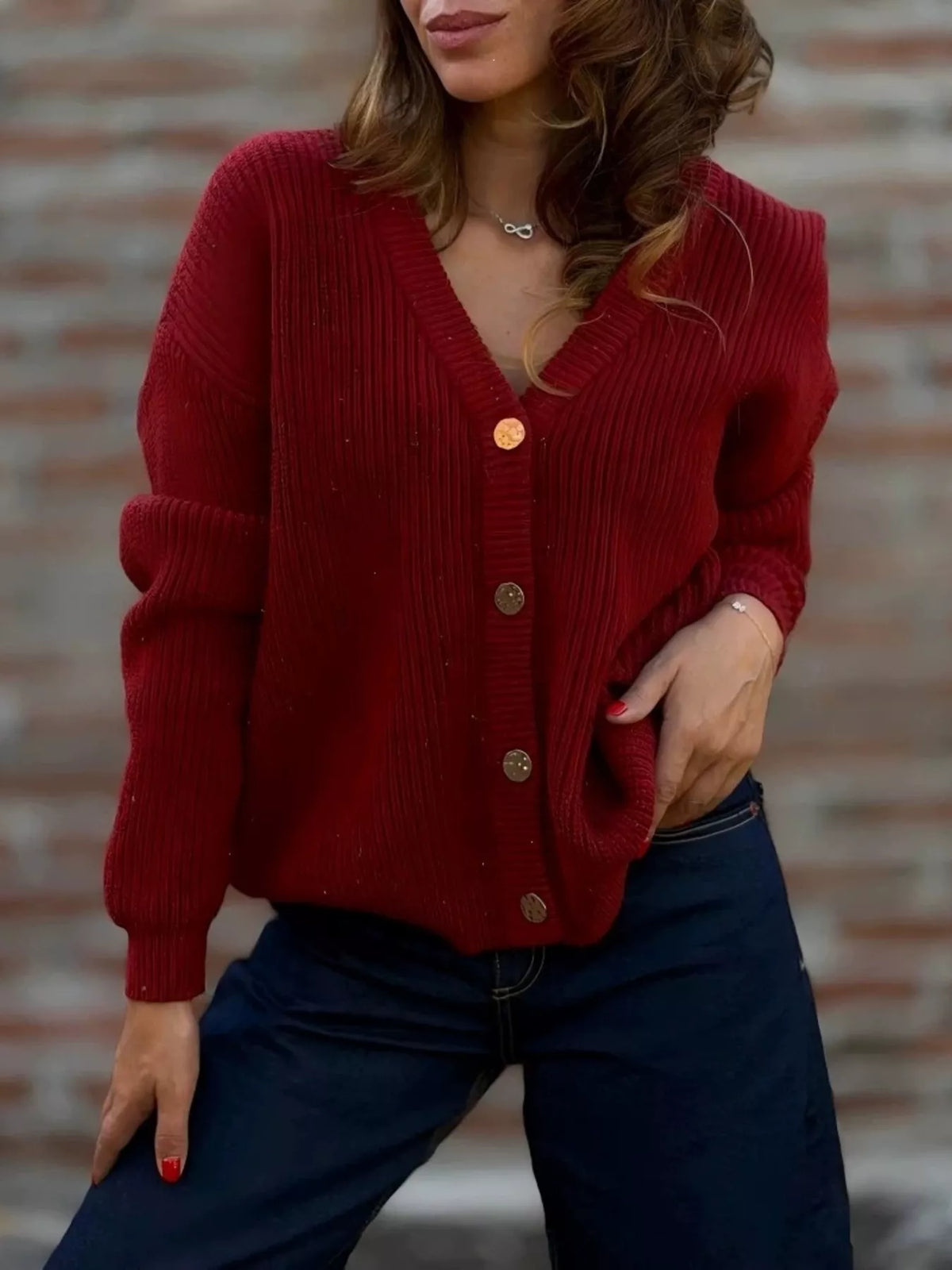 Full Size V-neck Button-up Knit Cardigan Plus (6)