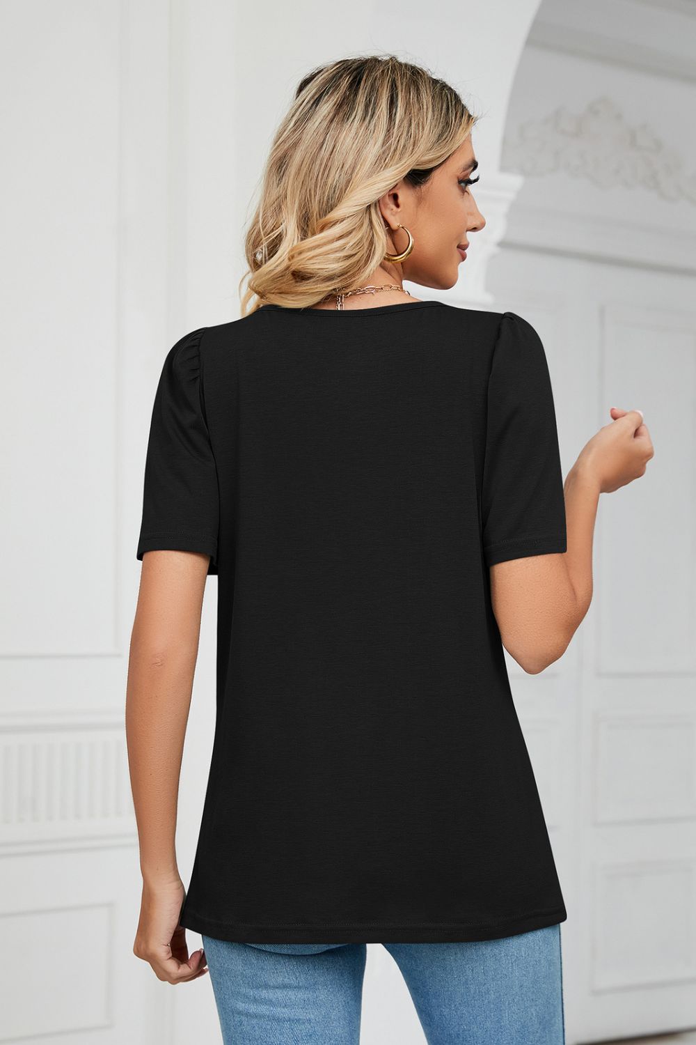 Square Neck Puff Sleeve T-shirt (15)
