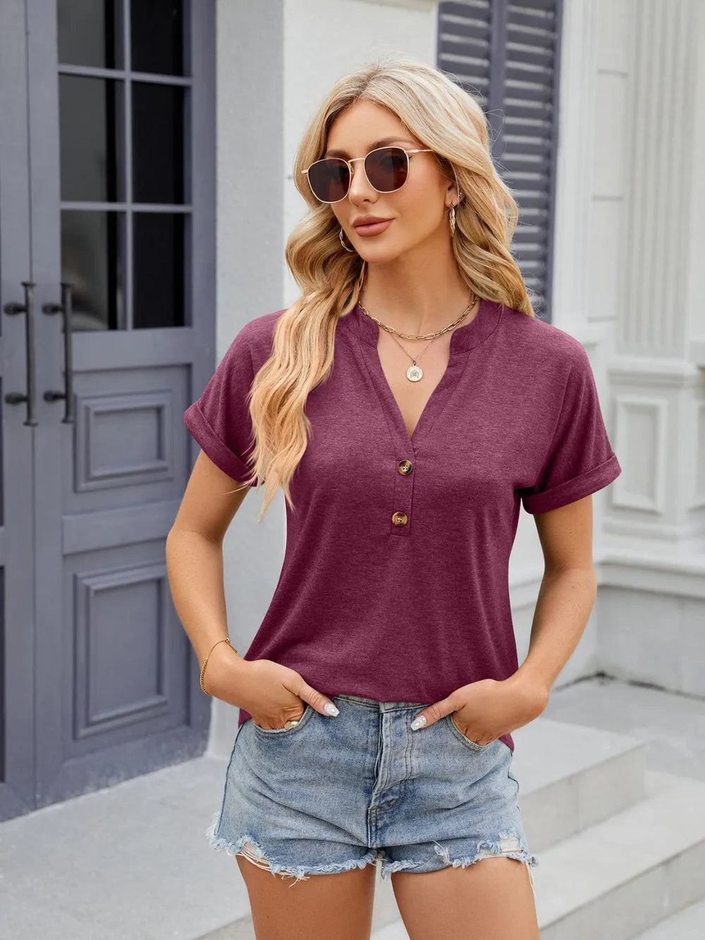 Notched Short Sleeve T-shirt (26)