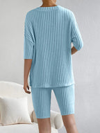 Ribbed V-neck Top Shorts Set (12)