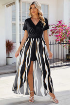 Smocked High-low Printed Surplice Dress (16)