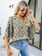 Printed Notched Half Sleeve Blouse (16)