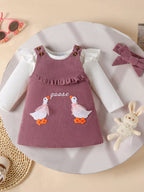 Children's Ruffled Trim Bodysuit Dress Set Headband (11)