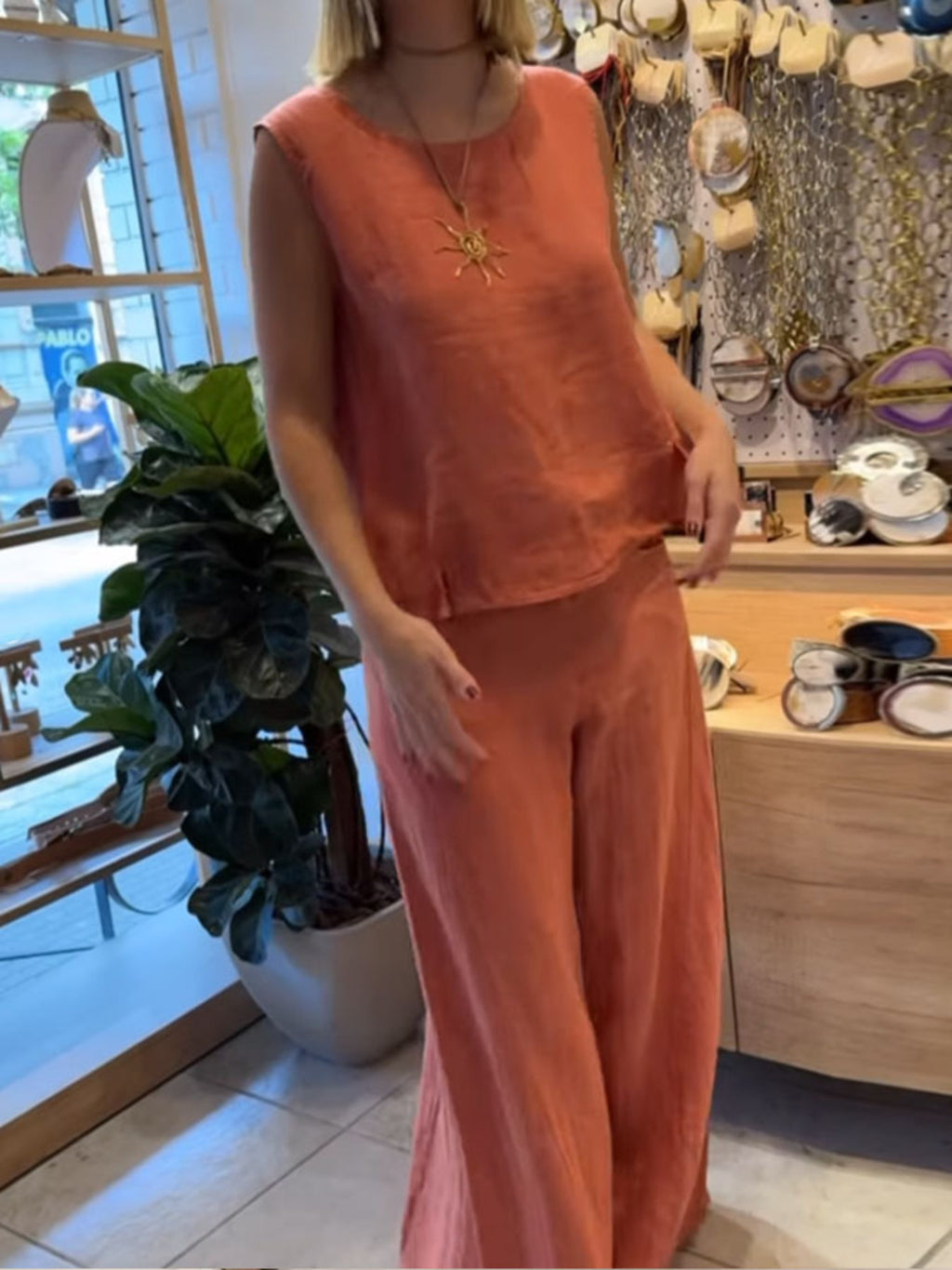 Full Size Round Neck Tank Pants Set Plus (2)