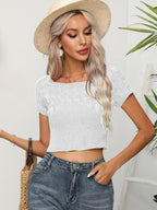 Cable-knit Round Neck Short Sleeve Knit Top (7)