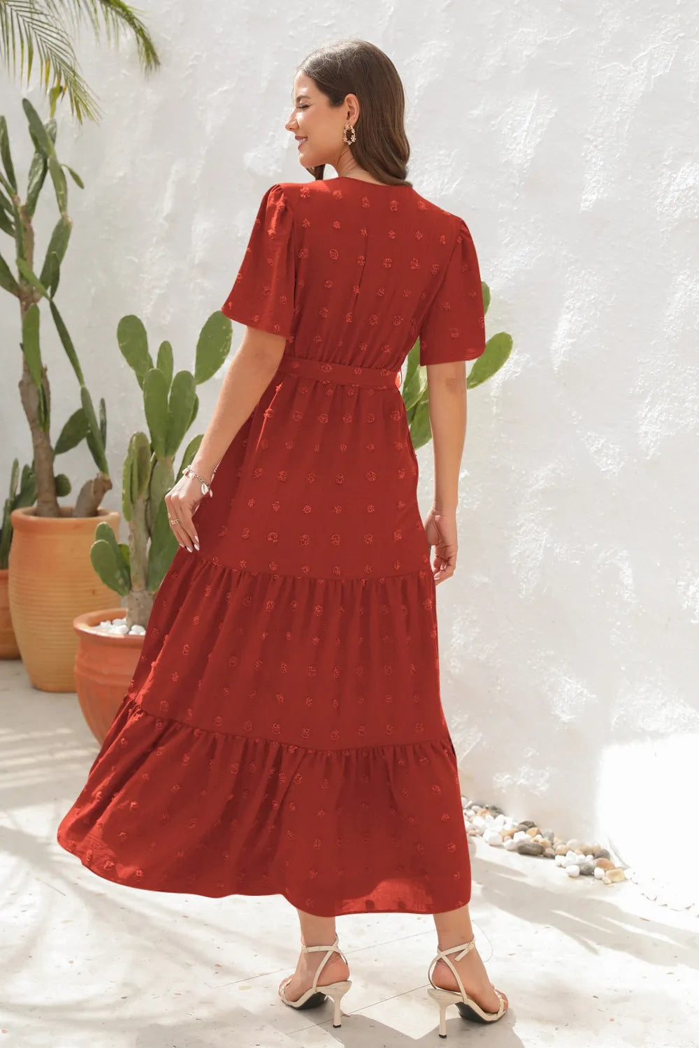 Swiss Dot Tied Surplice Short Sleeve Dress (13)