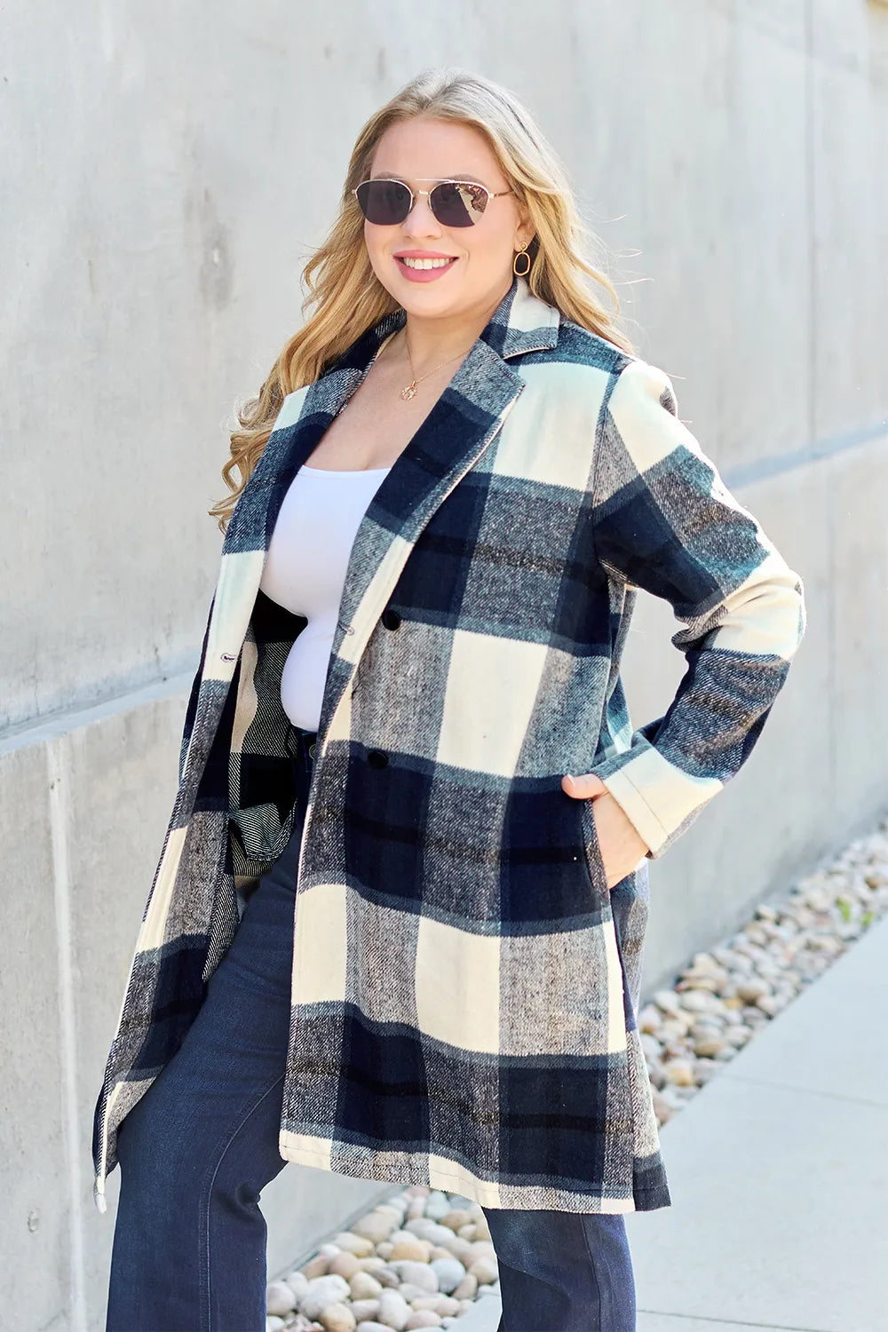 Full Size Plaid Button Up Lapel Collar Coat (18)