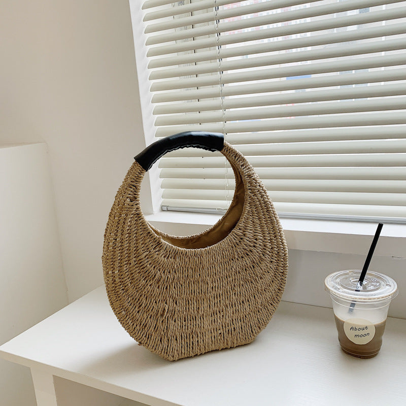 Oval Simple Rattan Moon Handbag photo 3