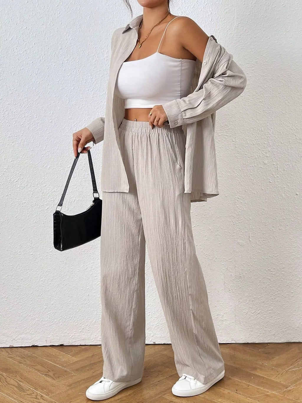 Button Up Long Sleeve Shirt Pants Set (2)
