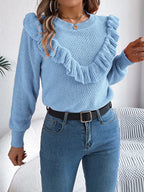 Ruffled Round Neck Long Sleeve Sweater (9)