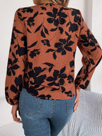 Printed V-neck Long Sleeve Blouse (8)