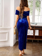Velvet Off-shoulder Ruched Midi Dress (7)