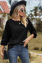 Eyelet Round Neck Long Sleeve T-shirt (8)