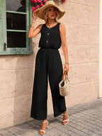 Sleeveless Button-front Wide Leg Jumpsuit (3)