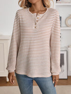 Striped Button Detail Long Sleeve Top (18)
