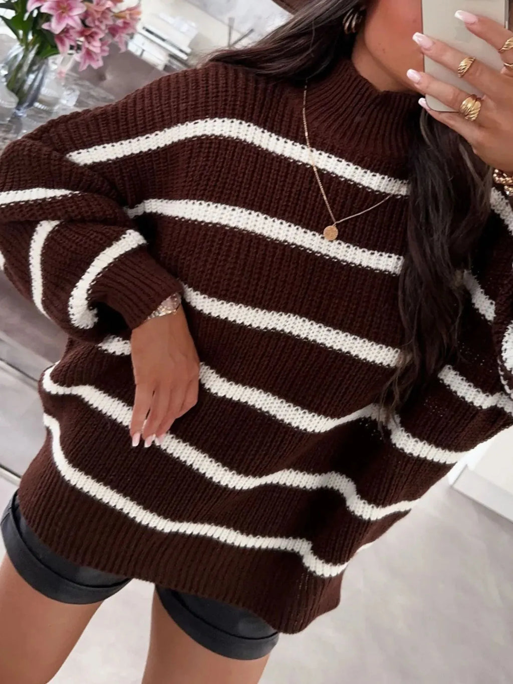 Striped Turtleneck Long Sleeve Sweater (2)
